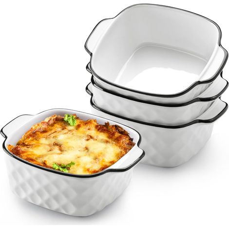 Set di 4 pirofile quadrate in ceramica (14,5 x 11,5 x 5,5 cm), piccola pirofila da 400 ml per friggitrice, pirofile in ceramica con manici. (1/4)