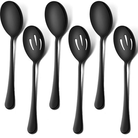 6-Piece Black Serving Spoons, Black Slotted Serving Spoons, Stainless Steel Serving Utensils for Party Buffet Restaurant Banquet Dinner Catering, 8 3/4 Inch, Dishwasher Safe (1/5)