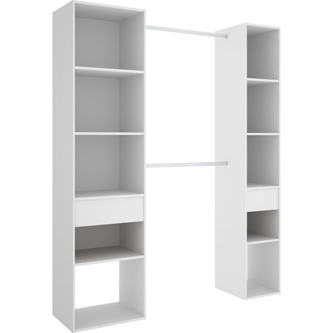 Armoire dressing en panneaux de particules mélaminés avec 2 tiroirs coloris blanc - Longueur 198 x Profondeur 50 x Hauteur 205cm -PEGANE- (1/5)