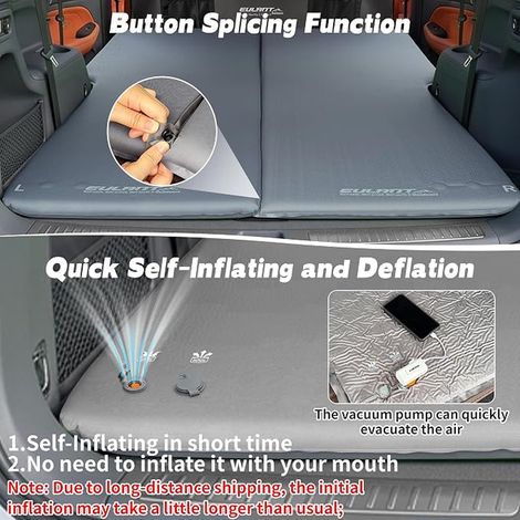 Automatic Inflating Mattress Car with Pump, Portable Quilted Inflatable Car with Foam for Model 3/Model Y/SUV/MPV, 185×66×5cm, Left + Right (1/4)