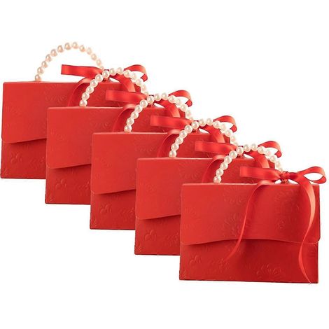Stilvolle, geprägte Geschenkbox mit Satinband und Perlengriff B--