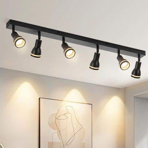 ZMH – Plafonnier spot orientable LED 6 ampoules GU10 – Métal noir résistant à l'humidité – Éclairage ciblé pour salon, cuisine, chambre (1/5)