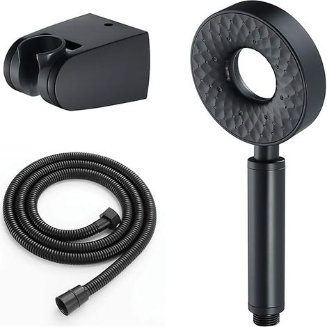 Doccetta rotonda ad alta pressione, soffione a risparmio idrico, soffione a 3 funzioni con tubo flessibile in acciaio inox da 1,5 m e supporto. (1/5)