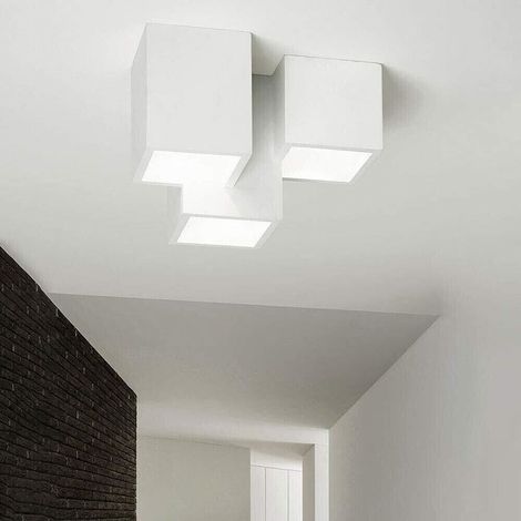 Lampadario Da Soffitto 3 Cubi In Gesso Verniciabile Supporto Per Faretto Gu10 (1/4)