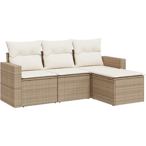 Salon de jardin avec coussins 4 pcs beige résine tressée (1/3)