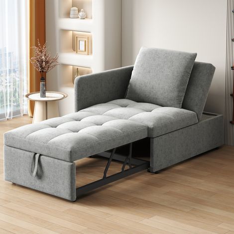 Lit rembourré 3 en 1, canapé-lit multifonctionnel en lin avec dossier réglable, méridienne convertible pour petits espaces (1/4)
