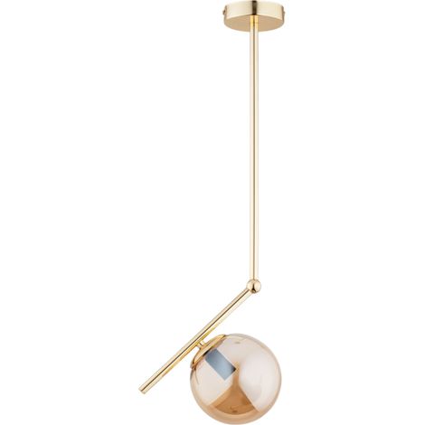 Suspension glamour dorée verre ambre boule E14 Alfa (1/3)