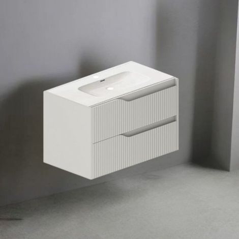 Mobile bagno sospeso Soho con due cassetti effetto cannettato colore cashmere opaco 80x45x50 cm.