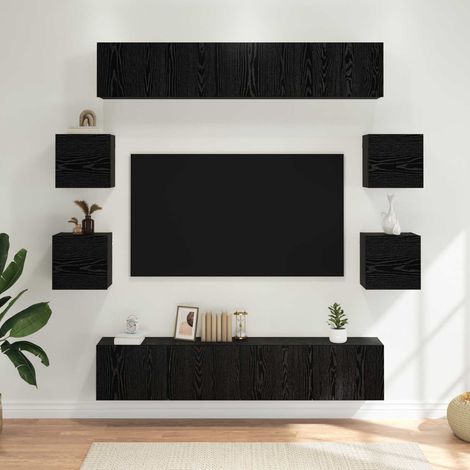 Conjunto de mueble de TV 8 pcs 80 x 30 x 30 cm Roble Negro