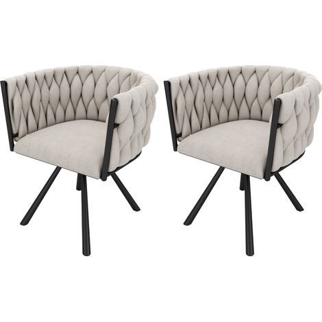 Set mit 2 drehbaren Esszimmerstühlen aus Leinen in Beige und Schwarz MODENUIT (1/5)