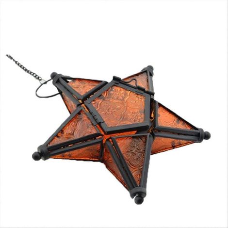 Bougeoir étoile en fer, bougies chauffe-plat orange, bougies jaunes (1/5)