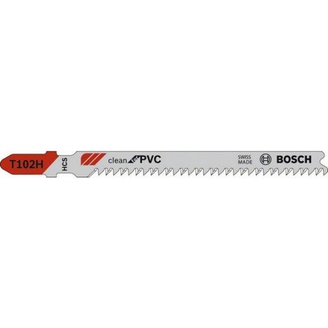 Bosch – Carte de 5 lames de scie sauteuse T102H pour PVC – Longueur 100 mm – Pas 2,3 mm – Pour coupes nettes dans panneaux et barres - 2608667446