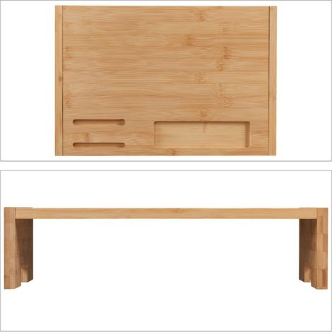 Supporto per monitor ergonomico da scrivania 60 x 25 x 10 cm 3 scomparti portaoggetti in bambù naturale 130011464