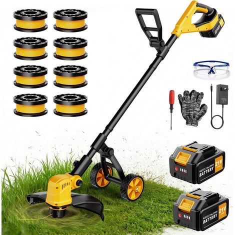Debrouissalleuses Electrique sans Fil avec Roue, 36CM Coupe Bordures à 2×3,0 Ah Batterie et Chargeur, 800W Moteur sans Brosse,Débroussailleuse à Batterie avec 8 bobines pour Jardin et Pelouses (1/5)