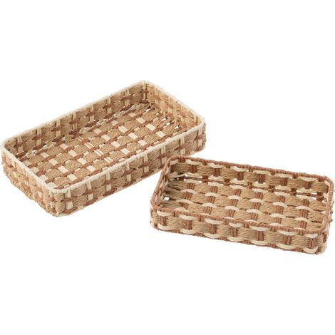 Lot de 2 Paniers de Rangement "Lupe" 38cm Naturel & Blanc