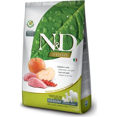 Farmina Dog N&ampD Prime Adult Medium Maxi Grain Free Cinghiale e Mela  - Farmina Dog N&ampD Prime Adult Medium Maxi Grain Free Cinghiale e Mela - Sacco Da 12 Kg (1/5)