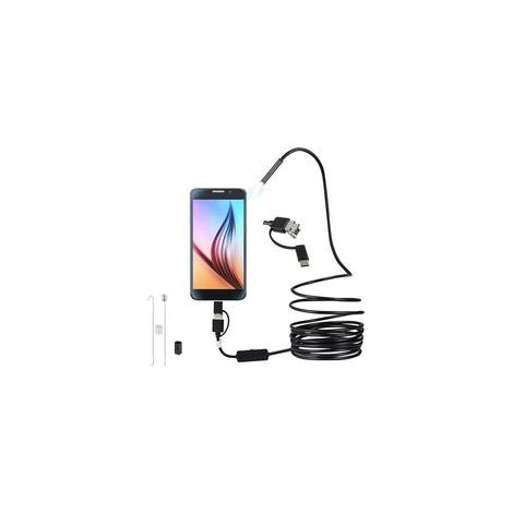 Endoscope USB 3 en 1 Caméra d'inspection HD ultra fine de 5,5 mm avec 6 LED réglables Câble serpent étanche IP67 Compatible avec tablette Android Window (5M) (1/5)
