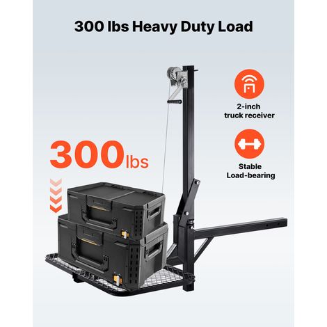 Treuil de levage sanglier sur attelage avec plateforme, capacité 136 kg, système hisse réceptacle 5 cm, pivot 360° pliable, portique remorque chasse transport gibier (1/5)