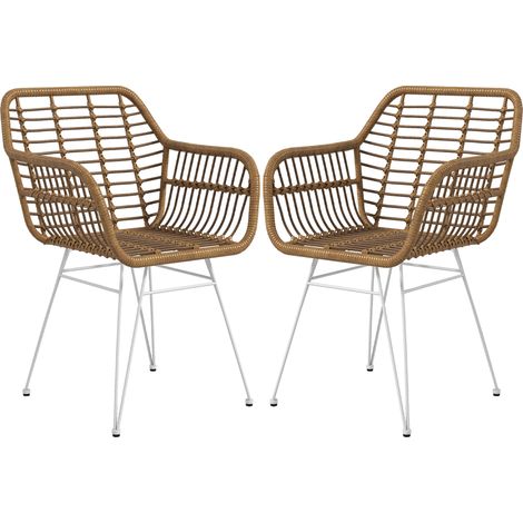 Ensemble 2 chaises style bohème, chaises de cuisine en rotin PE, 56 x 60 x 79 cm, couleur naturel et blanc (1/5)