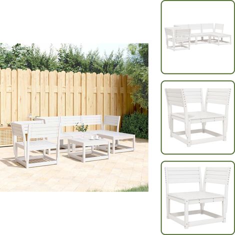 The Living Store 5-tlg. Garten-Lounge-Set Weiß Massivholz Kiefer - Gartensitzgruppe - Loungemöbel - Gartenmöbel - Rattan Möbel - Kiefernholzmöbel