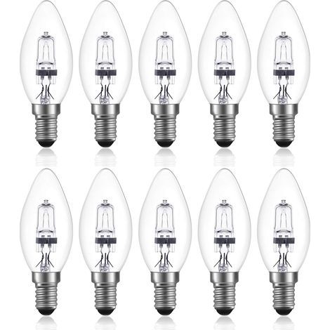 Ampoule halogène bougie C35 culot E14 42W, verre transparent, lumière chaude, lot de 10 pièces pour lustre et applique murale