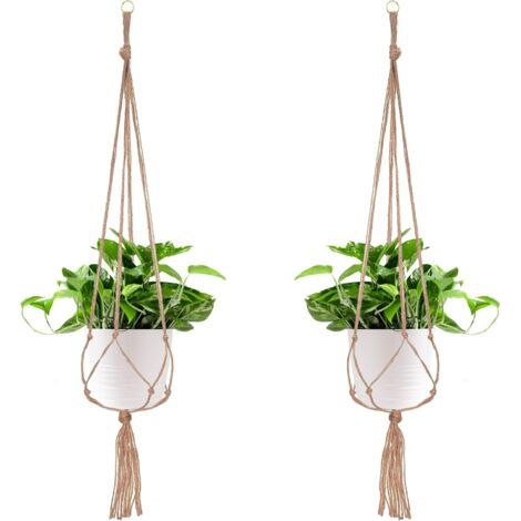 QORVA-2 Paquets Suspension Plante, Pot Suspendu Plante, pour Suspendre Pot de Fleur Suspension Suspendue Décoration Balcon Maison, 4 Jambes en Corde, 105 cm
