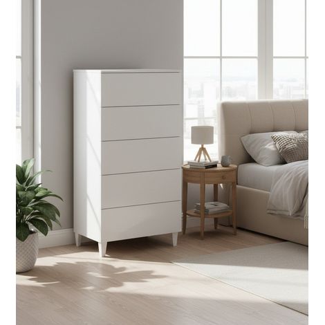 Cassettiera - 5 Cassetti Apertura Scorrevole, Bianco, -, 61x40x117h cm Lambare
