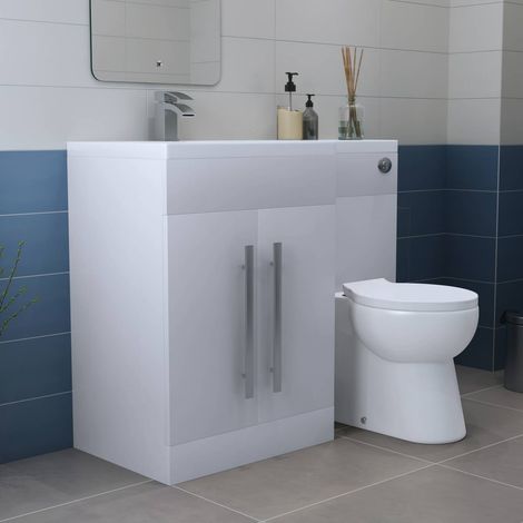 Calm White Left Hand Combination Vanity Unit Set with BTW Toilet (1/5)