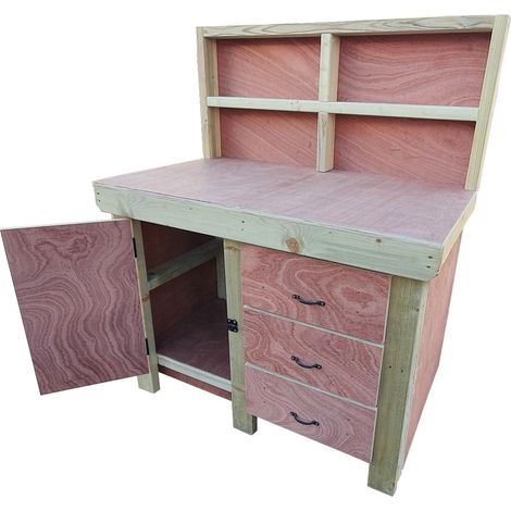 Wooden Eucalyptus hardwood top workbench, cabinet with lockable cupboard (V3) (H-90cm, D-70cm, L-120cm) with back (1/5)