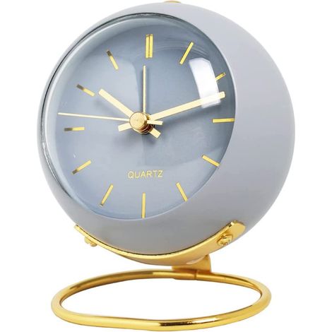 Réveil analogique silencieux non tic-tac rétro bleu, petite horloge mignonne de bureau avec veilleuse LED à piles pour chambre, cuisine, voyage, enfants. (1/5)