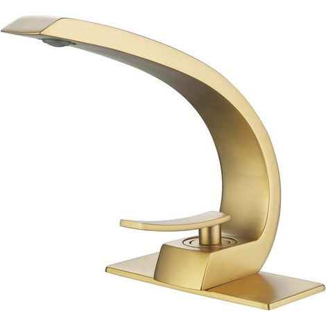 Badewannenarmatur – Gebürstetes Gold, Einhebelmischer, geeignet für 1-Loch- oder 3-Loch-Waschbecken (1/4)