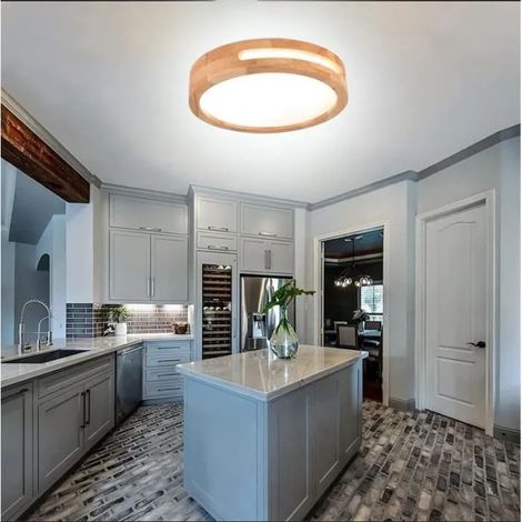 U-do Moderne Plafonnier LED,Plafonnier en Bois Rond Blanc Froid Lampe de Plafonde Industriel pour Salon Chambre,4500K,Ø30cm (1/4)