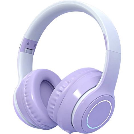 Casque Audio Bluetooth Réduction de Bruit avec Basses Puissantes, Pliable Dégradé de Couleur Lumineux pour Téléphone Ordinateur Portable Violet (1/5)
