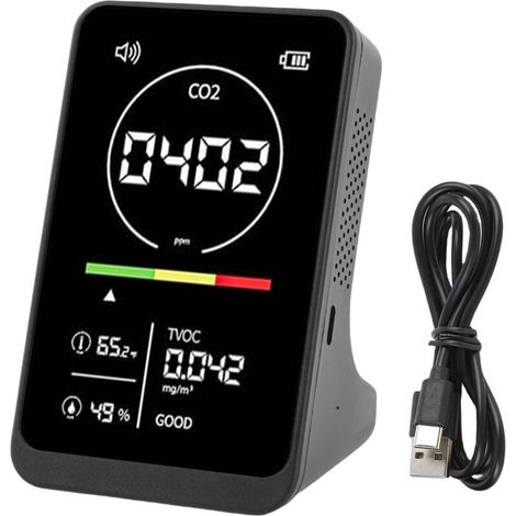 Détecteur de qualité de l'air 4 en 1, testeur de température et d'humidité CO2 TVOC avec rappel sonore pour maison, serre et voiture (1/5)