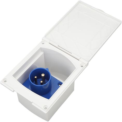 Prise d'alimentation camping-car 220V-250V 16A, accessoire de raccordement externe, socle blanc avec connecteur bleu 16A, étanche pour caravane et fourgon. (1/5)