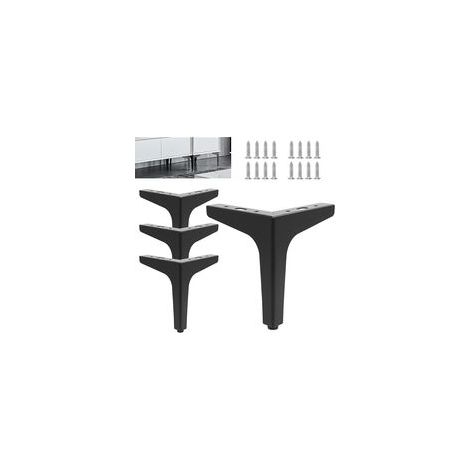 Lot de 4 pieds de meubles en métal - 10 cm/15 cm de hauteur - Pieds de meubles triangulaires modernes en métal pour armoire, armoire TV, tiroirs (15 cm, noir) (1/5)
