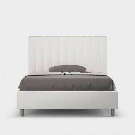 Französisches Bett 120x200, Kunstleder mit Stauraum, Agueda P1 - Weiß