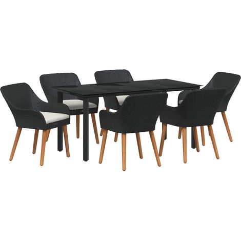 Garten Essgruppe mit Kissen 7 pcs Schwarz Poly-Rattan (1/4)