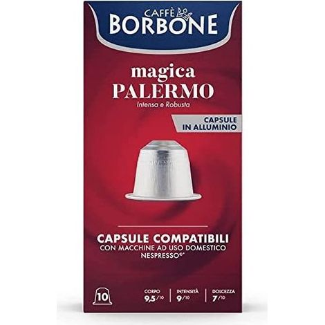 Borbone Caffè Capsule Nespresso in Alluminio - Magica Palermo - Confezione 10 Capsule -