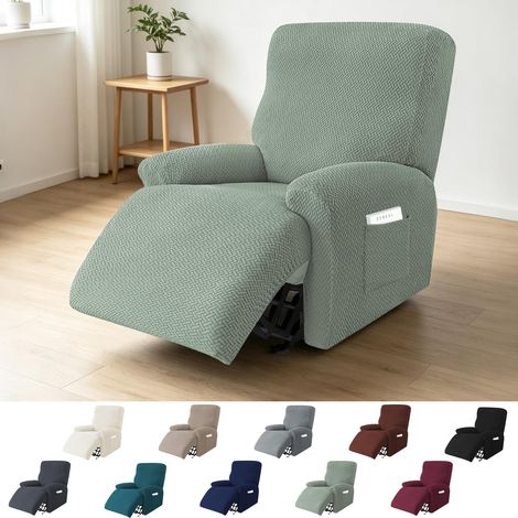 Housse Fauteuil Relax 1 Place, 4 Pièces Housses de Fauteuils Extensible, Housse pour Fauteuil Relax Électrique, Protège Fauteuil avec Protège-Accoudoirs et Poches (Vert) (1/5)
