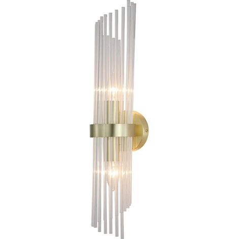 [NEUWERTIG] B-Ware Searchlight Wandlampe Wandleuchte Lara Glas Metall Gold Dimmbar 56 Cm E14 Led