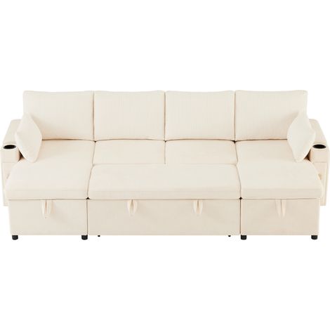 Sofá cama modular en U de 4 plazas con portavasos y almacenamiento beige (1/5)