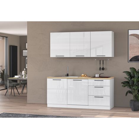 Cuisine complète 180 cm contemporaine blanc/chêne Louna (1/5)