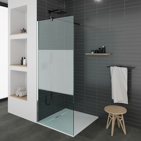 ROMA Paroi de douche 160x200 cm centre-opaque 8 mm + barre réglable de 78-123 cm (1/5)