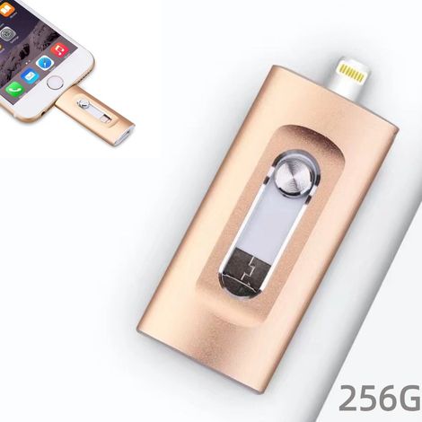 Clé USB rapide 256 Go - Compatible Apple/Android/PC 3-en-1 - Convient pour iPhone - Stockage idéal pour photos, vidéos et fichiers - Stockage externe - Plug-and-Play - Clé USB portable - Haute vitesse (1/5)
