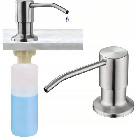 Dispensador de detergente líquido para lavavajillas de acero inoxidable para fregadero de cocina o encimera. (1/5)