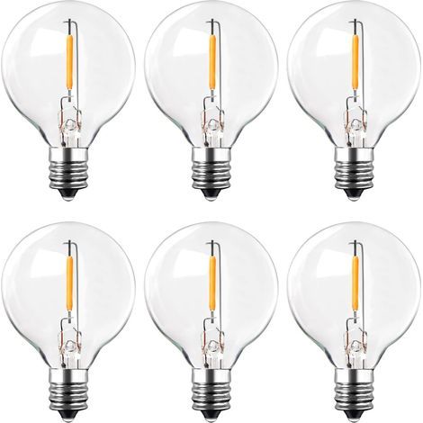 6pcs E12 Outdoor String Light Bulbs, G40 LED Bulb 1W (10W Equivalent), 2200K Warm White, 100LM, AC220-240V, IP44 Waterproof Clear Glass Bulb for Wedding, Garden, and Party Decoration [Energy Class] (1/5)
