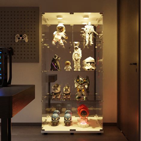 Vetrina in vetro 164x80x36 cm - con illuminazione a LED - design a doppia porta - ripiani di quattro livelli - adatta per soggiorno e ufficio - Bianco