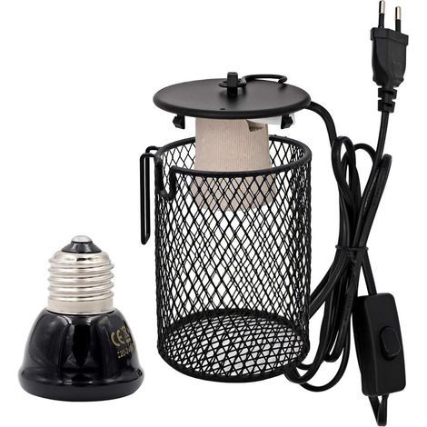 Reptile Lampe Chauffante en Céramique avec Protection, éclairage Chauffant 50W Infrarouge Pet Lampe Chauffante Support d’abat-jour avec Anti Cage Lampe Chauffante pour Tortue Serpent Poussin (1/4)