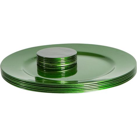 Lot de 12 Plaques Chargeur et Sous-Verres 33 cm Finition Métallique Vert pour la Table (1/5)